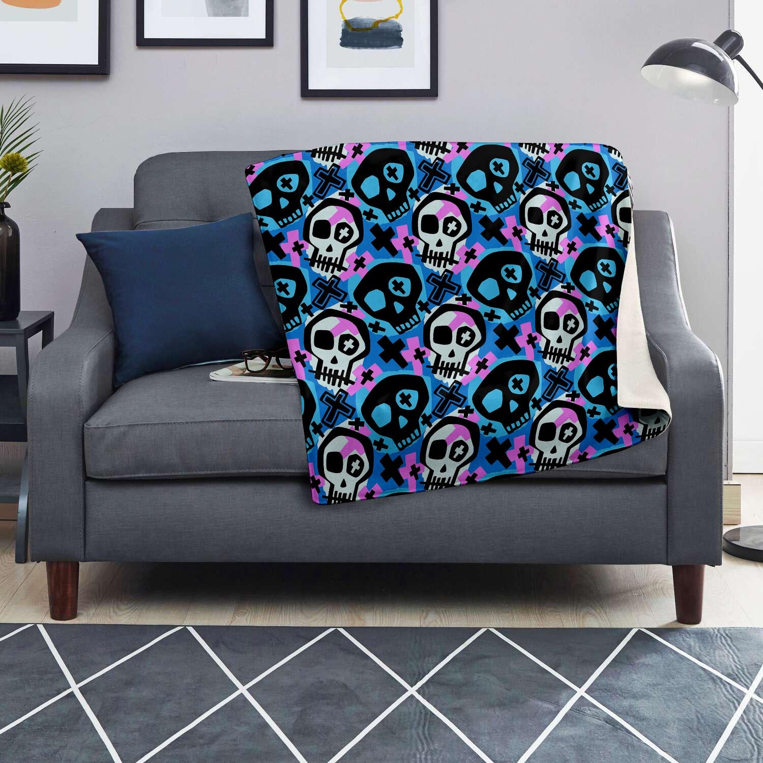 Graffiti Skull Print Blanket-grizzshop