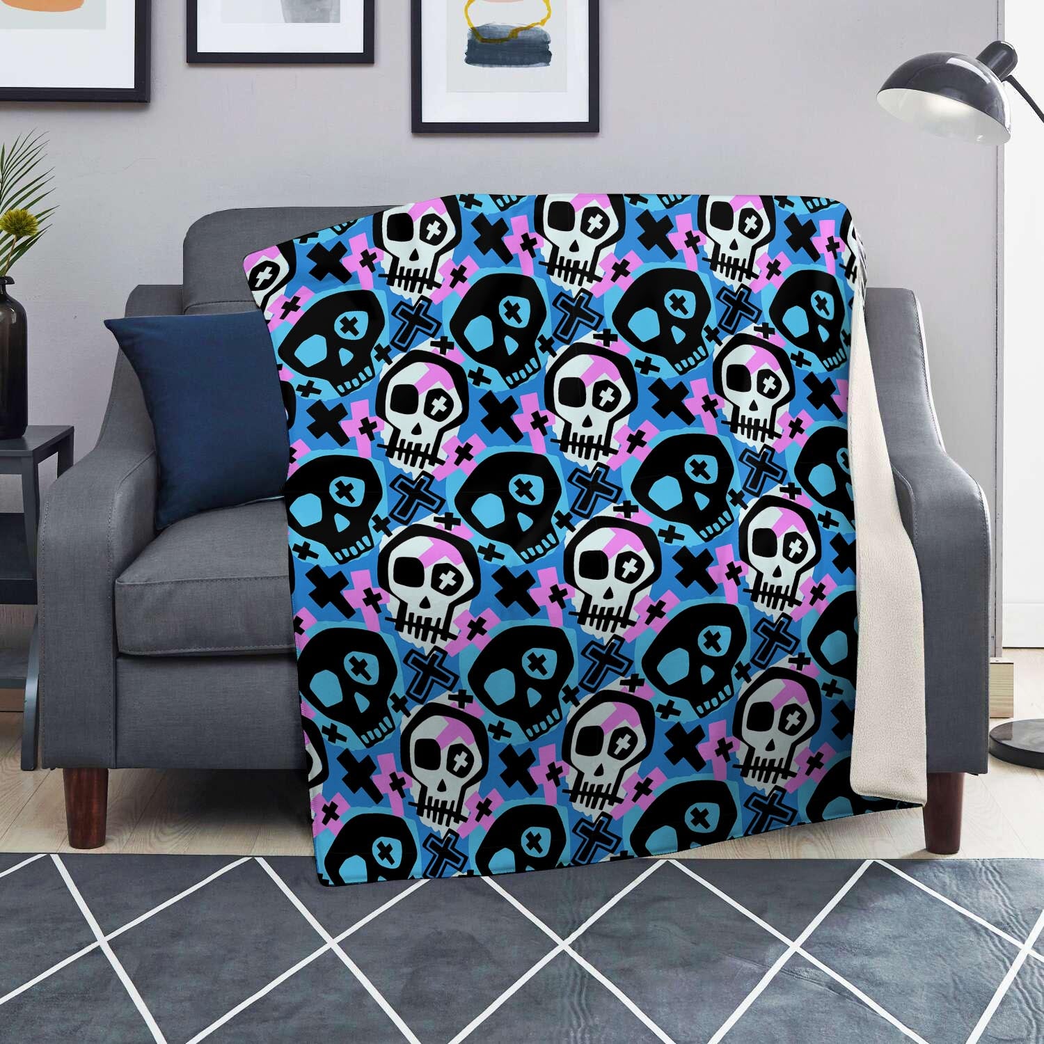 Graffiti Skull Print Blanket-grizzshop