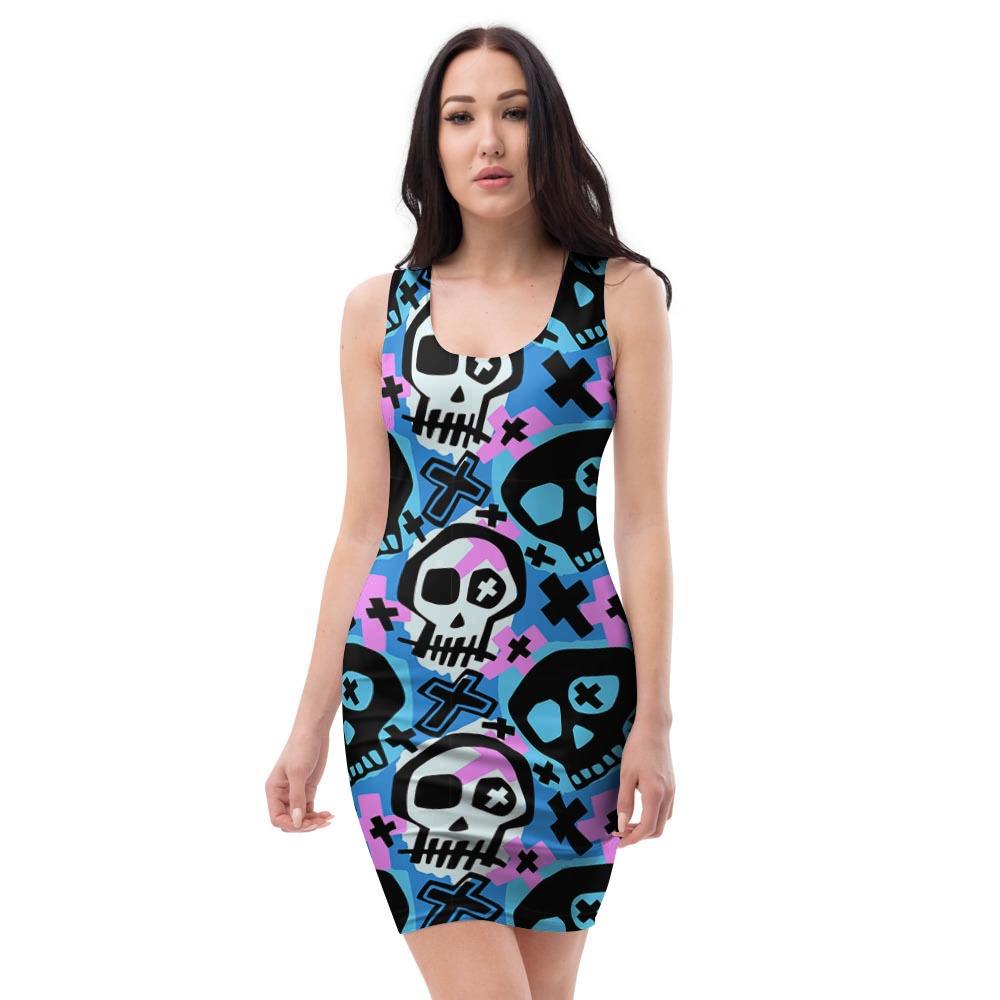 Graffiti Skull Print Bodycon Dress-grizzshop