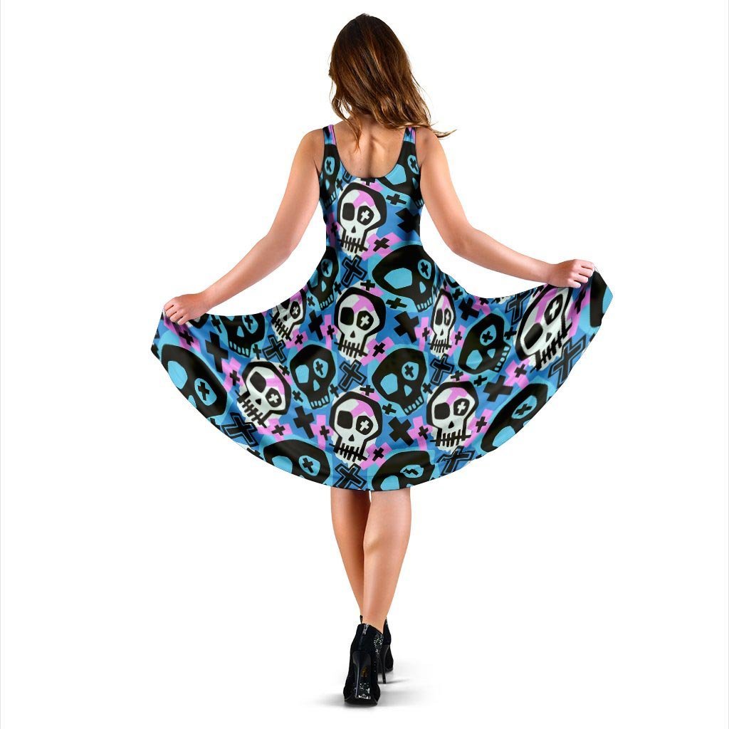 Graffiti Skull Print Dress-grizzshop