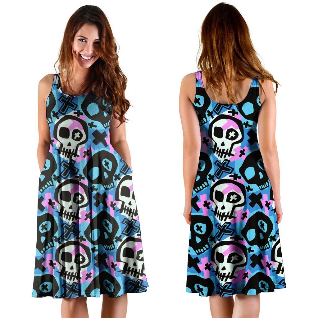 Graffiti Skull Print Dress-grizzshop