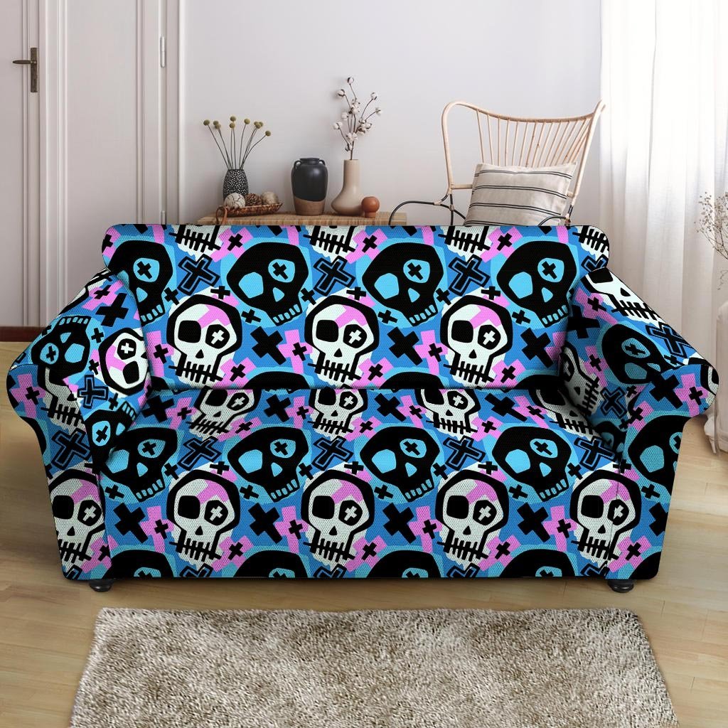 Graffiti Skull Print Loveseat Cover-grizzshop