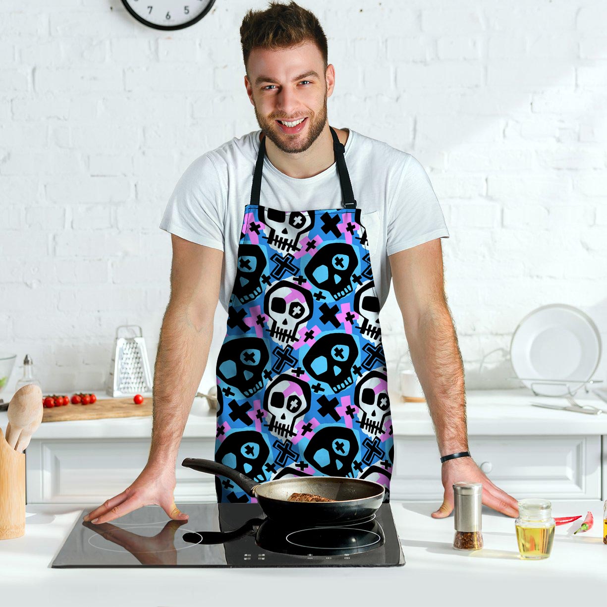 Graffiti Skull Print Men's Apron-grizzshop