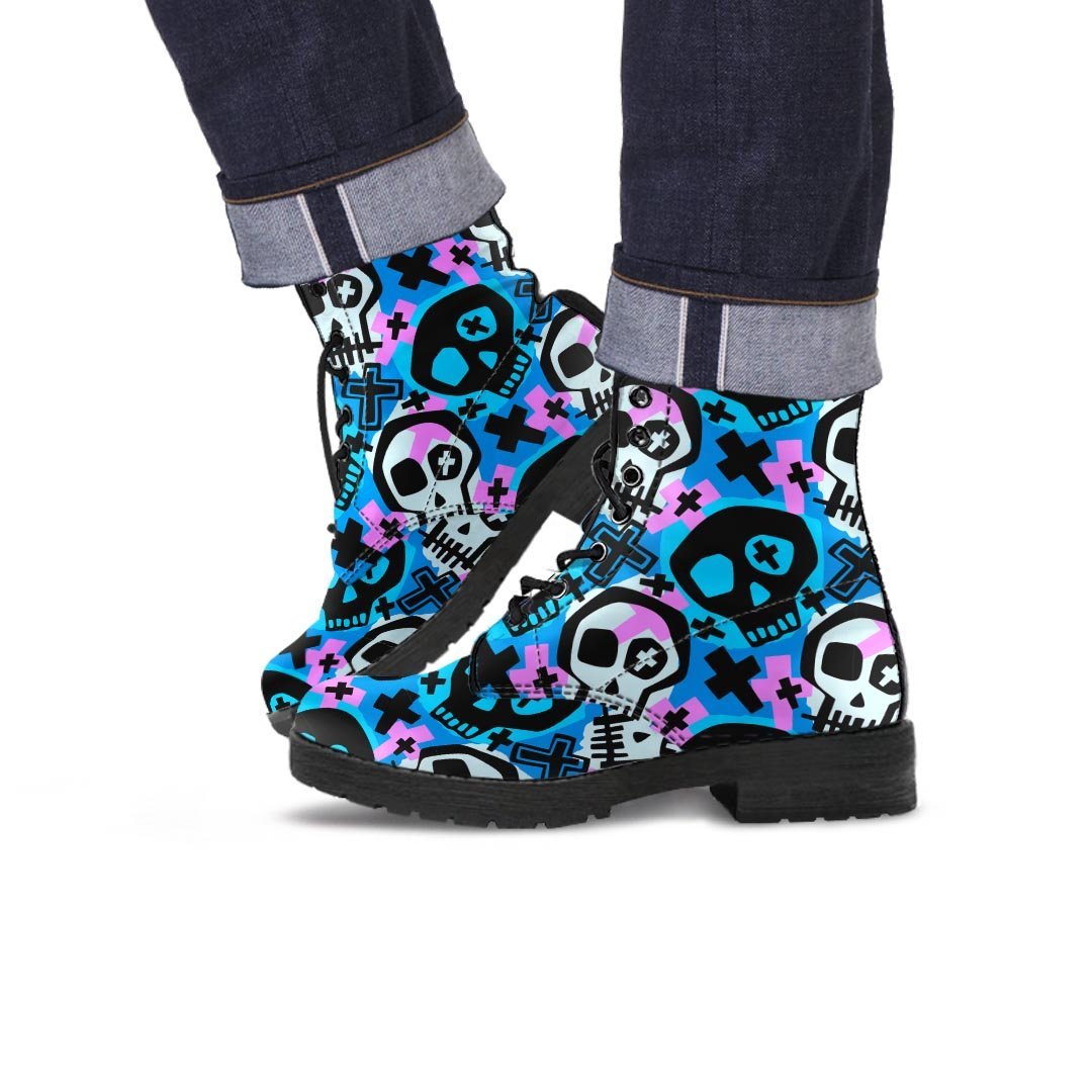 Graffiti Skull Print Men's Boots-grizzshop