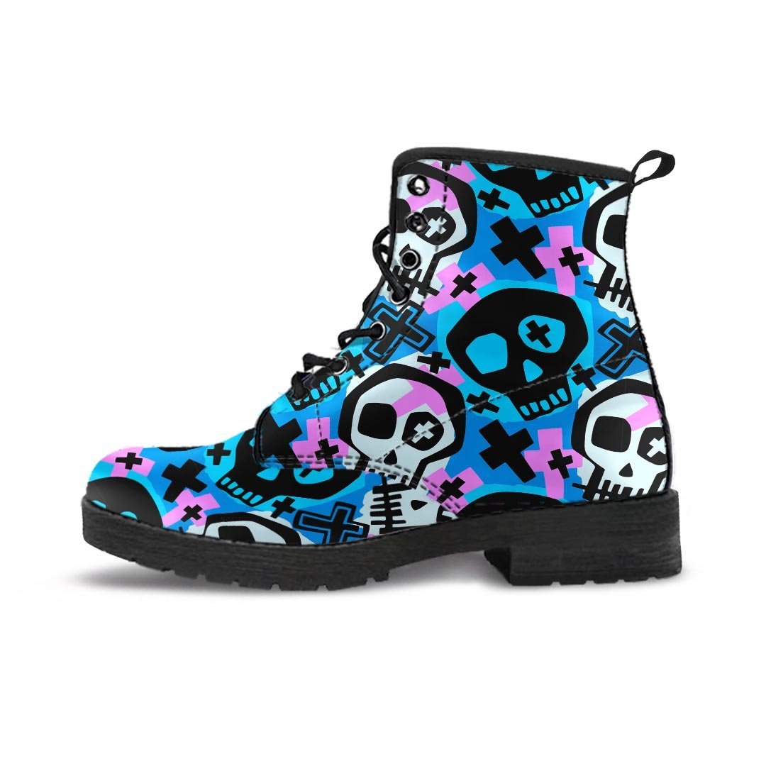 Graffiti Skull Print Men's Boots-grizzshop