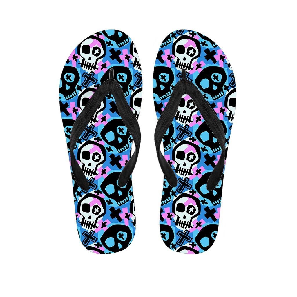 Graffiti Skull Print Men's Flip Flops-grizzshop