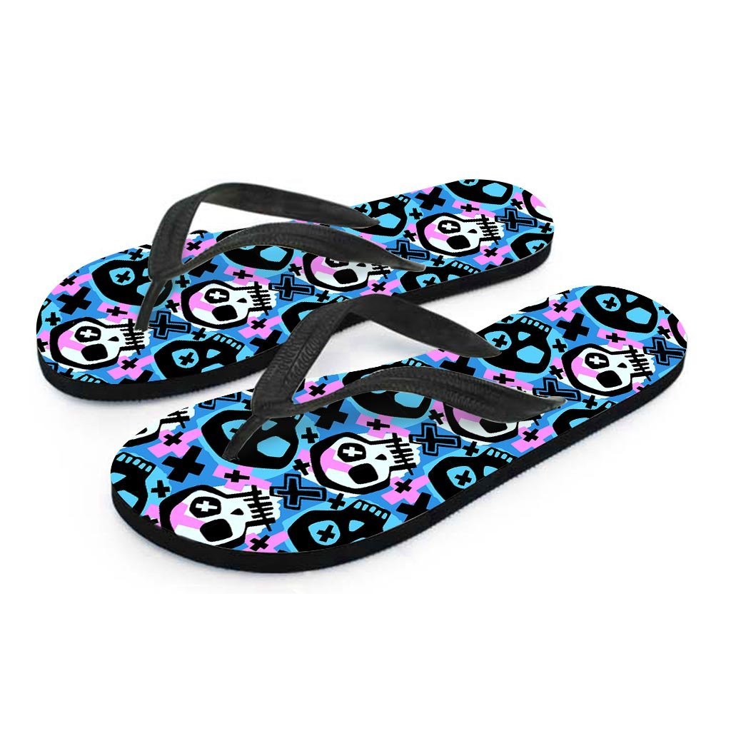 Graffiti Skull Print Men's Flip Flops-grizzshop