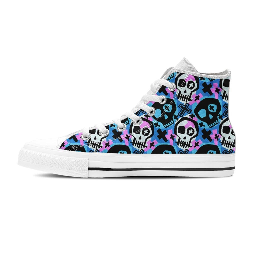 Graffiti Skull Print Men's High Top Shoes-grizzshop