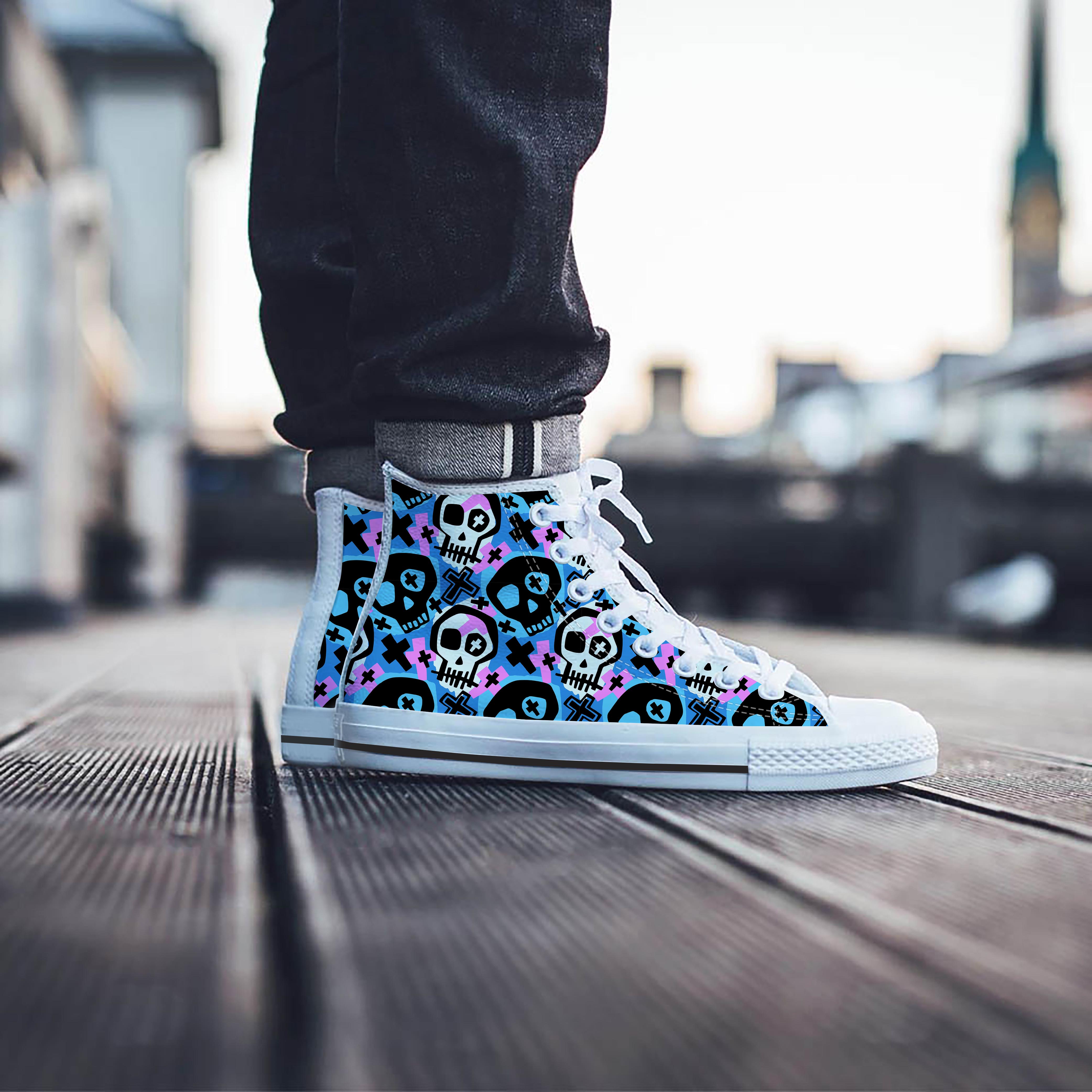 Graffiti Skull Print Men's High Top Shoes-grizzshop