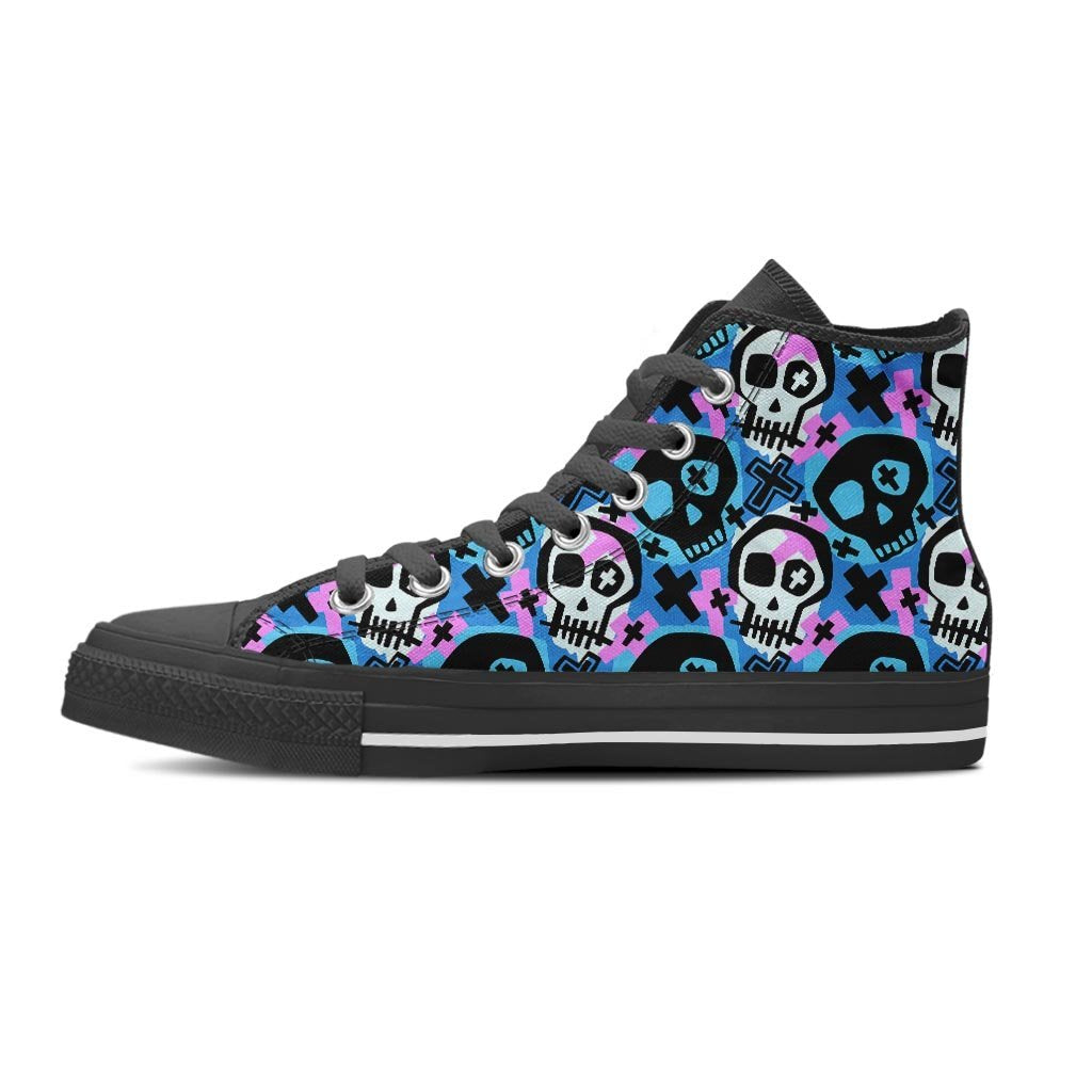 Graffiti Skull Print Men's High Top Shoes-grizzshop