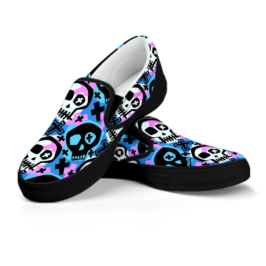 Graffiti Skull Print Men's Slip On Sneakers-grizzshop