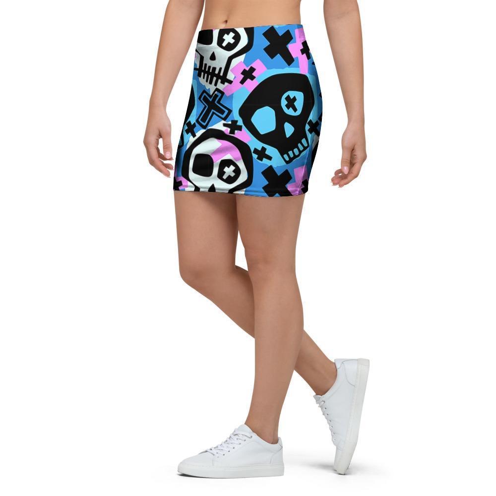 Graffiti Skull Print Mini Skirt-grizzshop