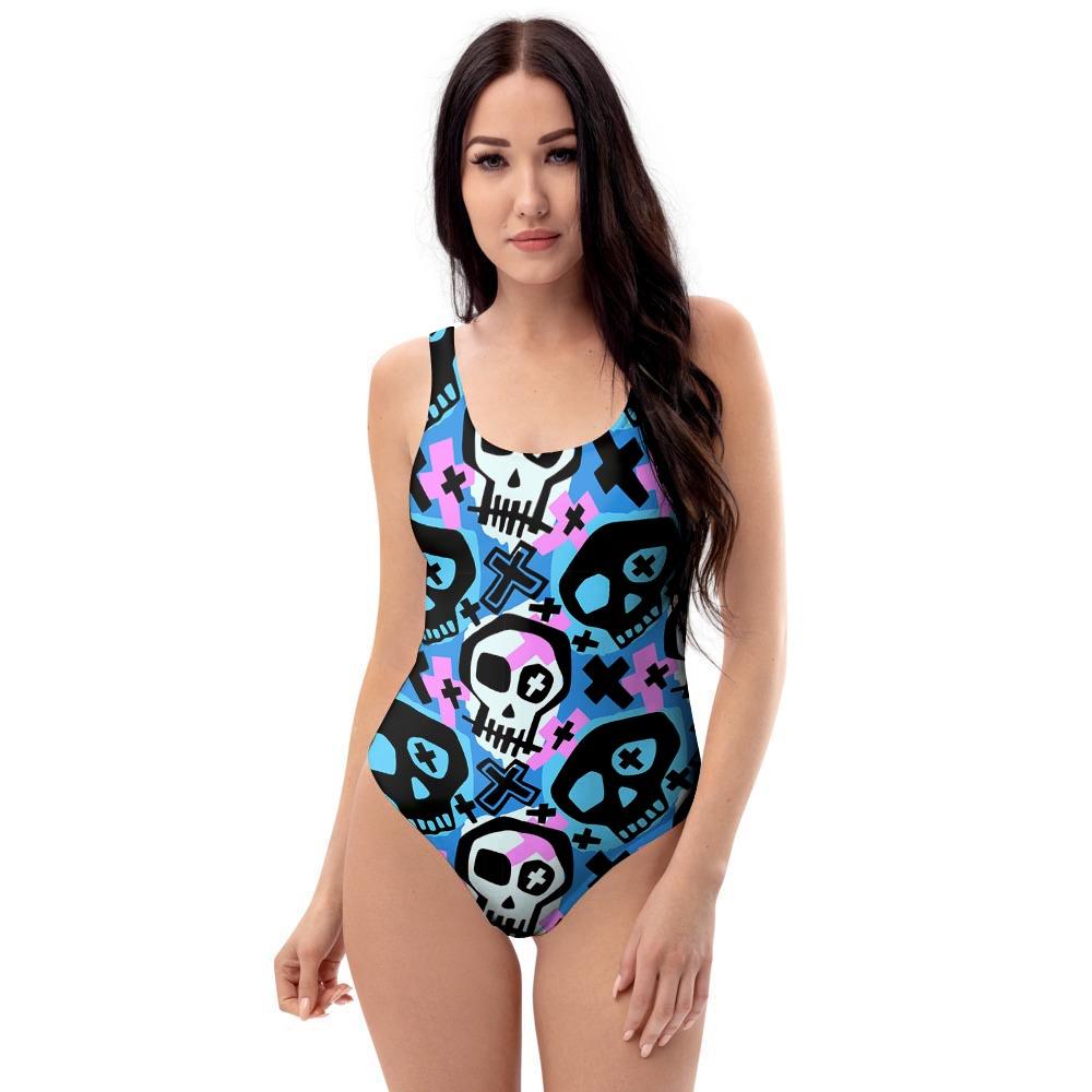 Graffiti Skull Print One Piece Swimsuite-grizzshop