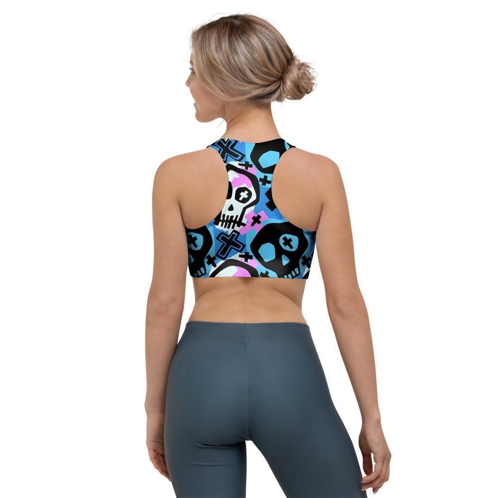 Graffiti Skull Print Sports Bra-grizzshop