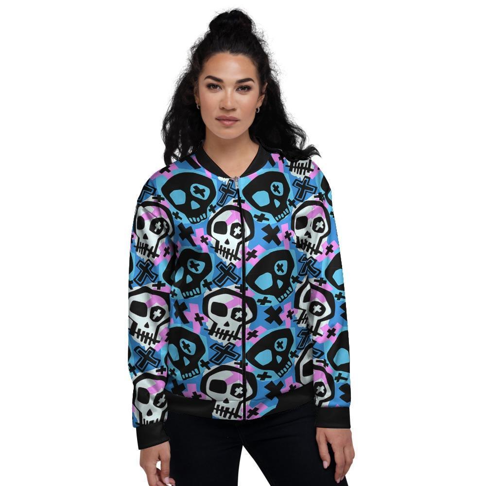 Graffiti Skull Print Women's Bomber Jacket-grizzshop