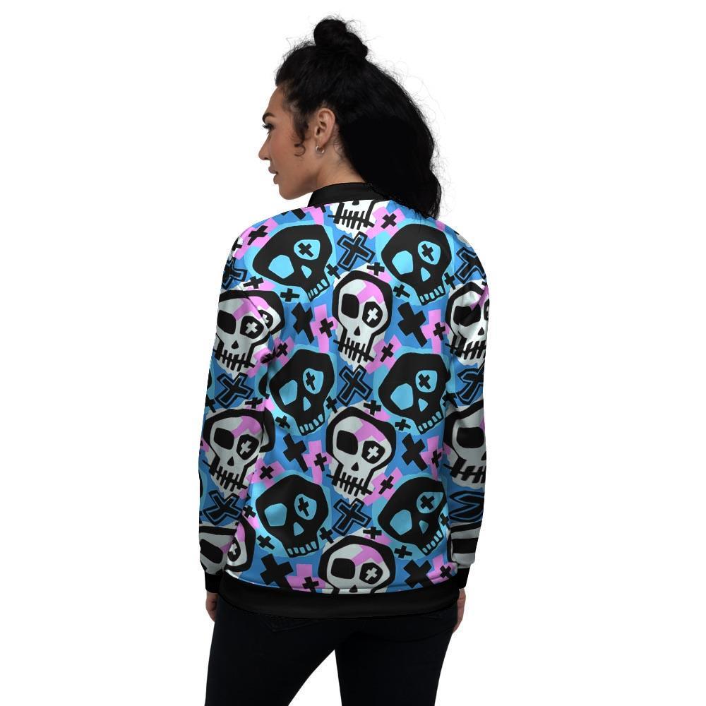 Graffiti Skull Print Women's Bomber Jacket-grizzshop