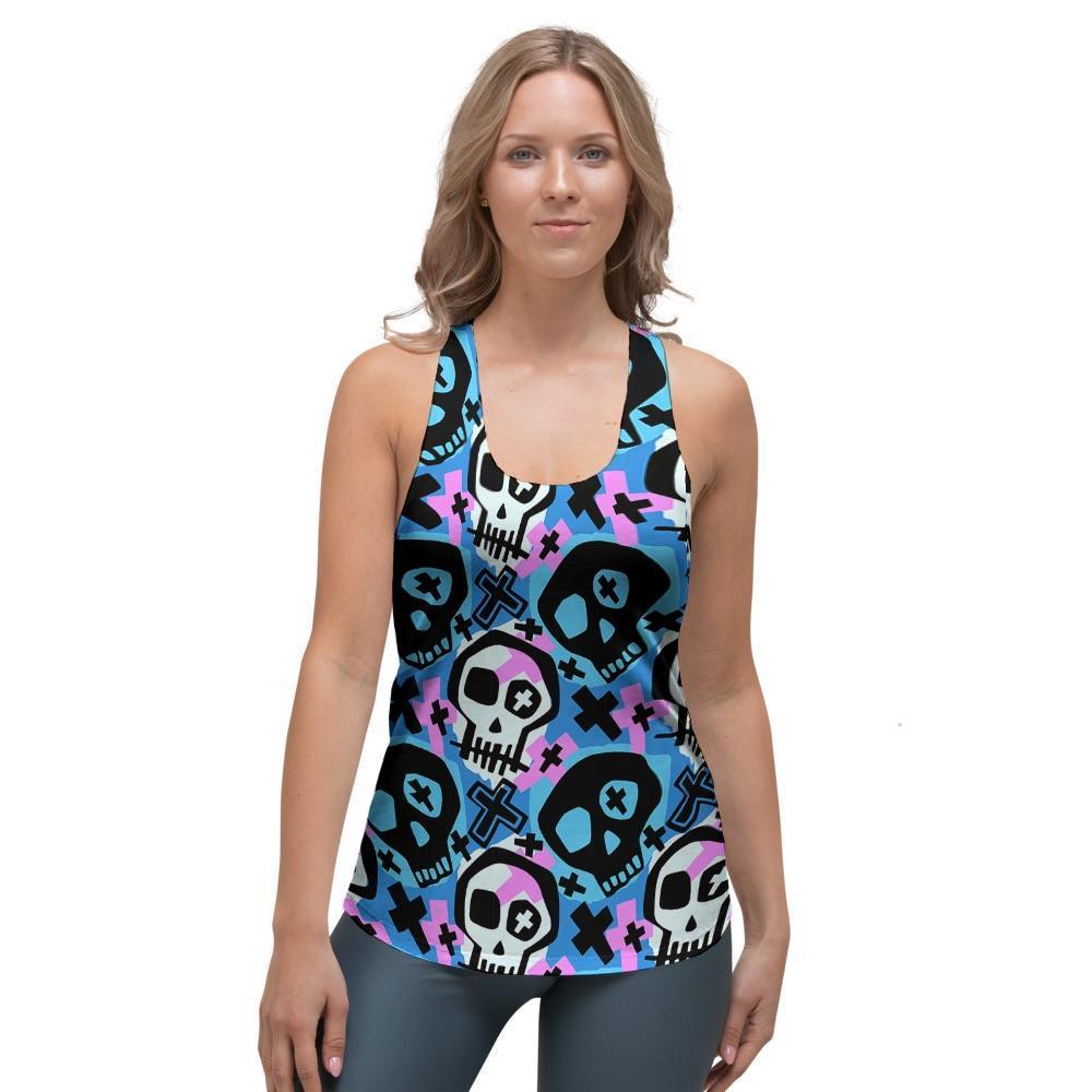Graffiti Skull Print Women's Racerback Tank Top-grizzshop