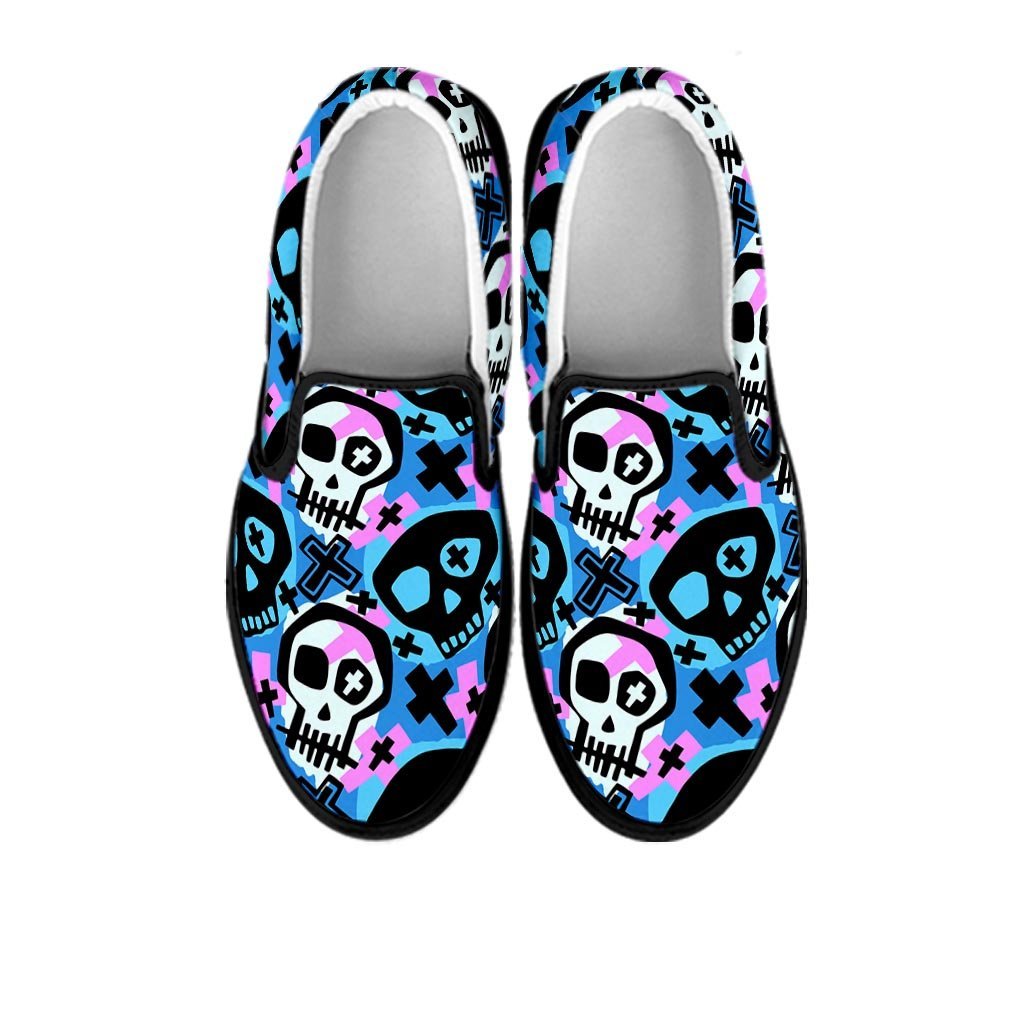 Graffiti Skull Print Women's Slip On Sneakers-grizzshop