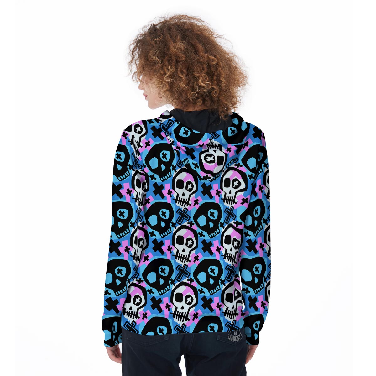 Graffiti Skull Print Women's Zip Up Hoodie-grizzshop