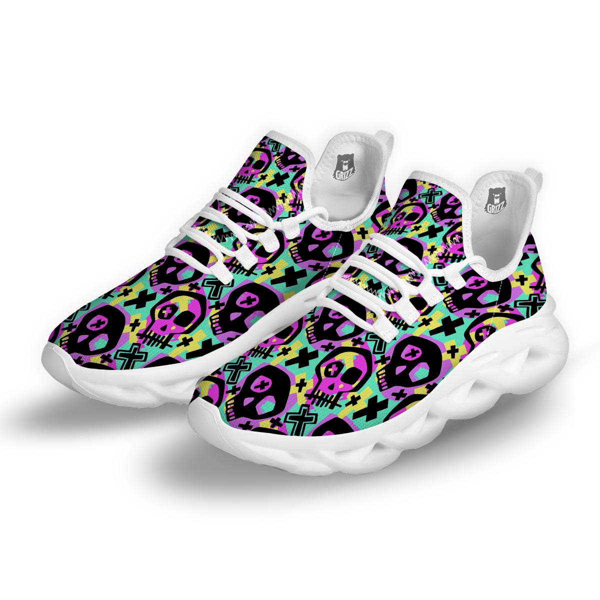 Graffiti Skull White Running Shoes-grizzshop