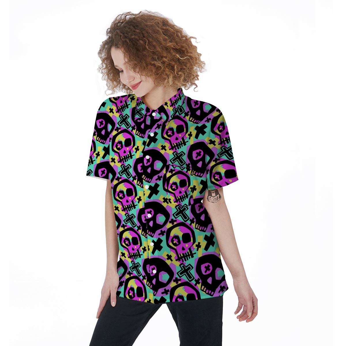 Graffiti Skull Women's Short Sleeve Shirts-grizzshop