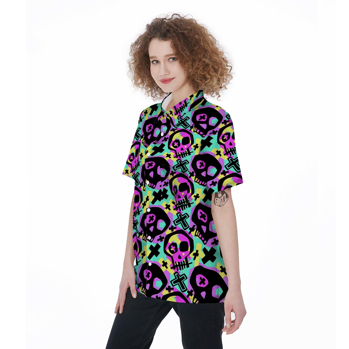 Graffiti Skull Women's Short Sleeve Shirts-grizzshop
