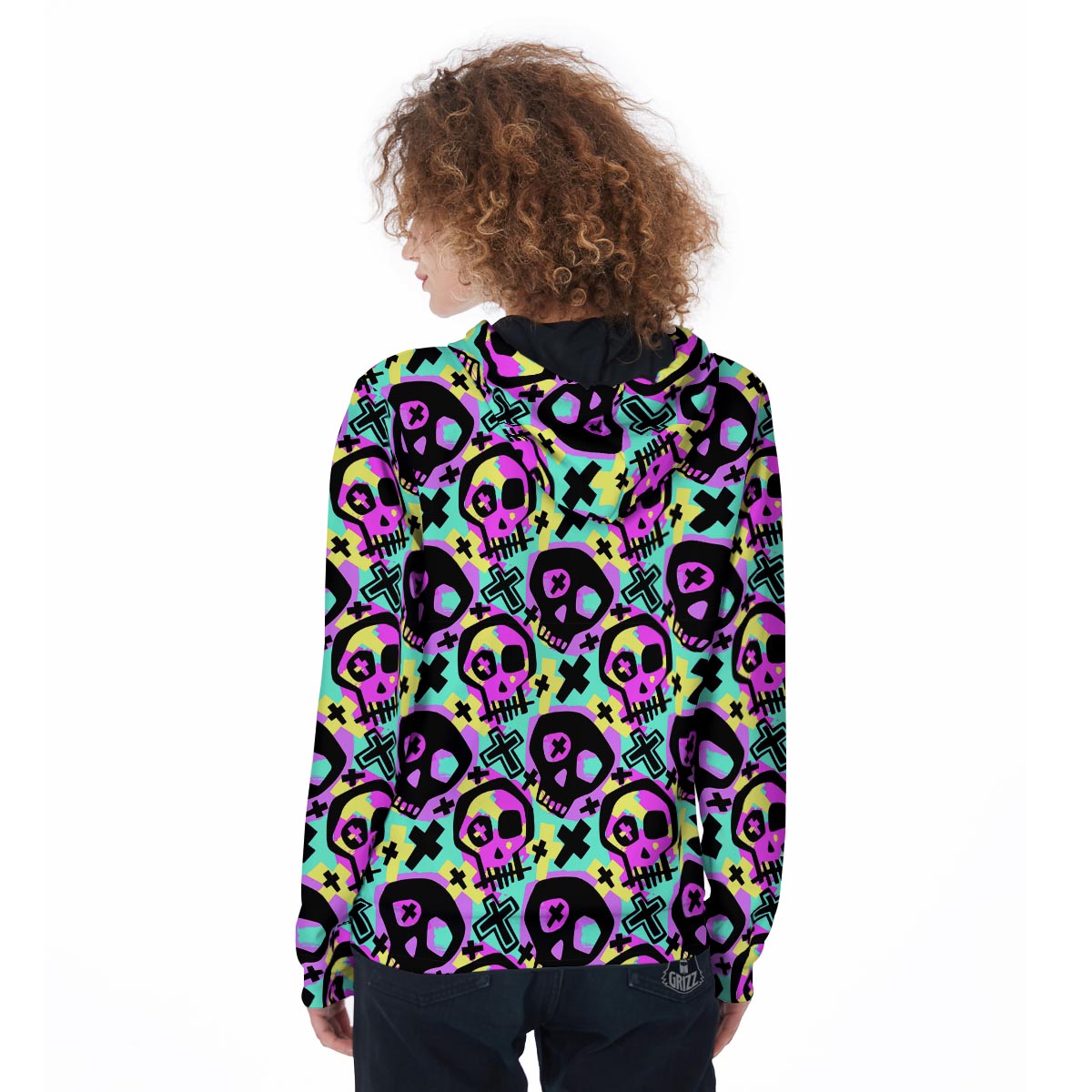 Graffiti Skull Women's Zip Up Hoodie-grizzshop