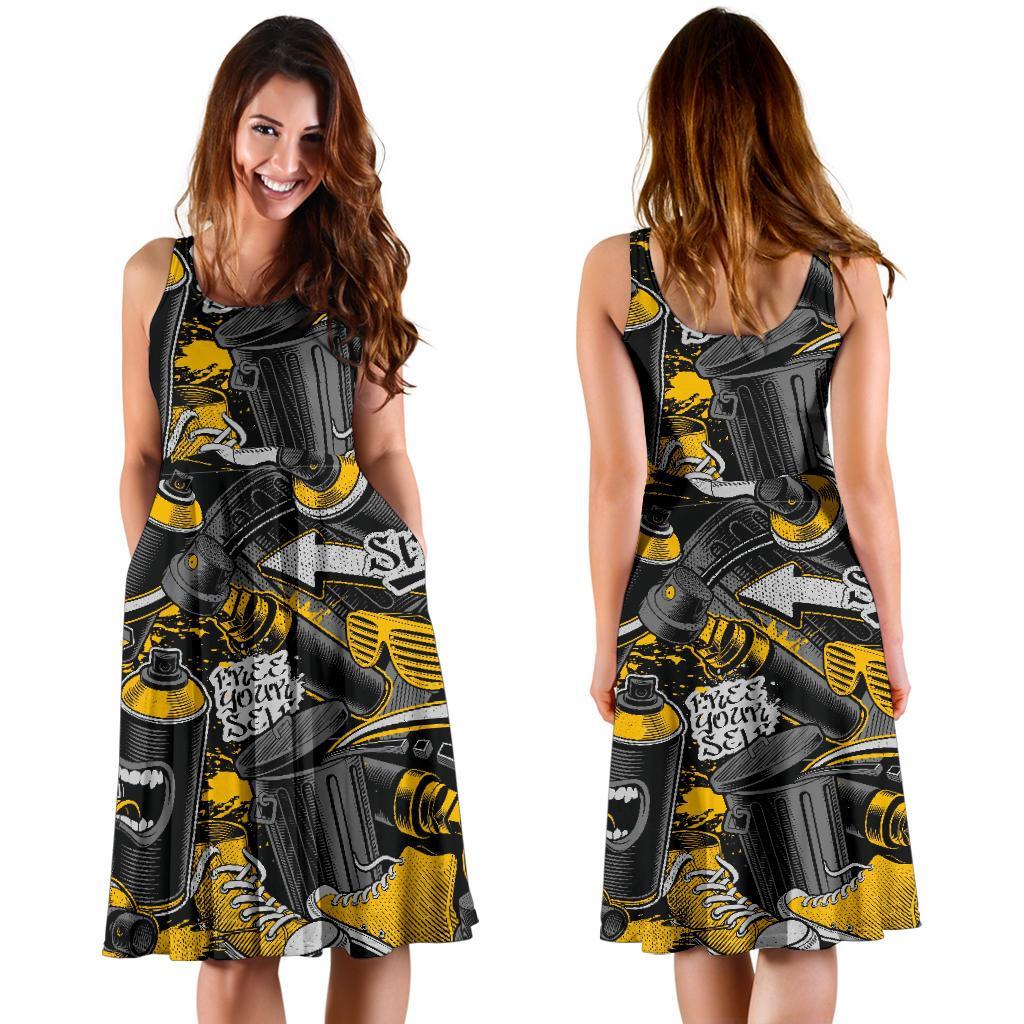 Graffiti Spray Pattern Print Dress-grizzshop