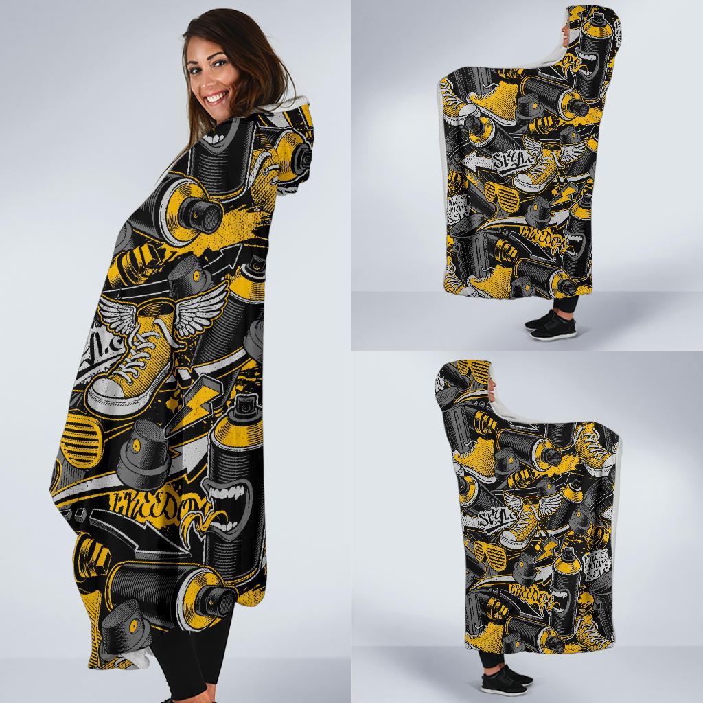 Graffiti Spray Pattern Print Hooded Blanket-grizzshop