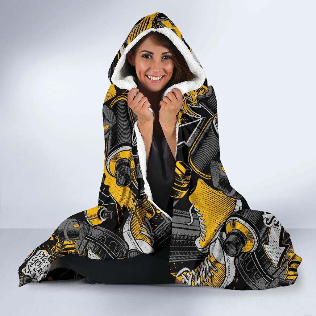 Graffiti Spray Pattern Print Hooded Blanket-grizzshop