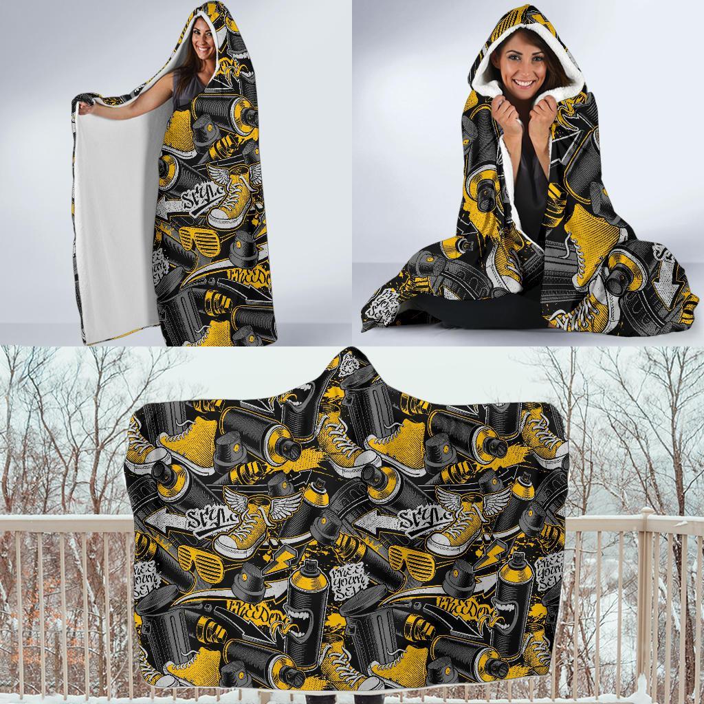 Graffiti Spray Pattern Print Hooded Blanket-grizzshop
