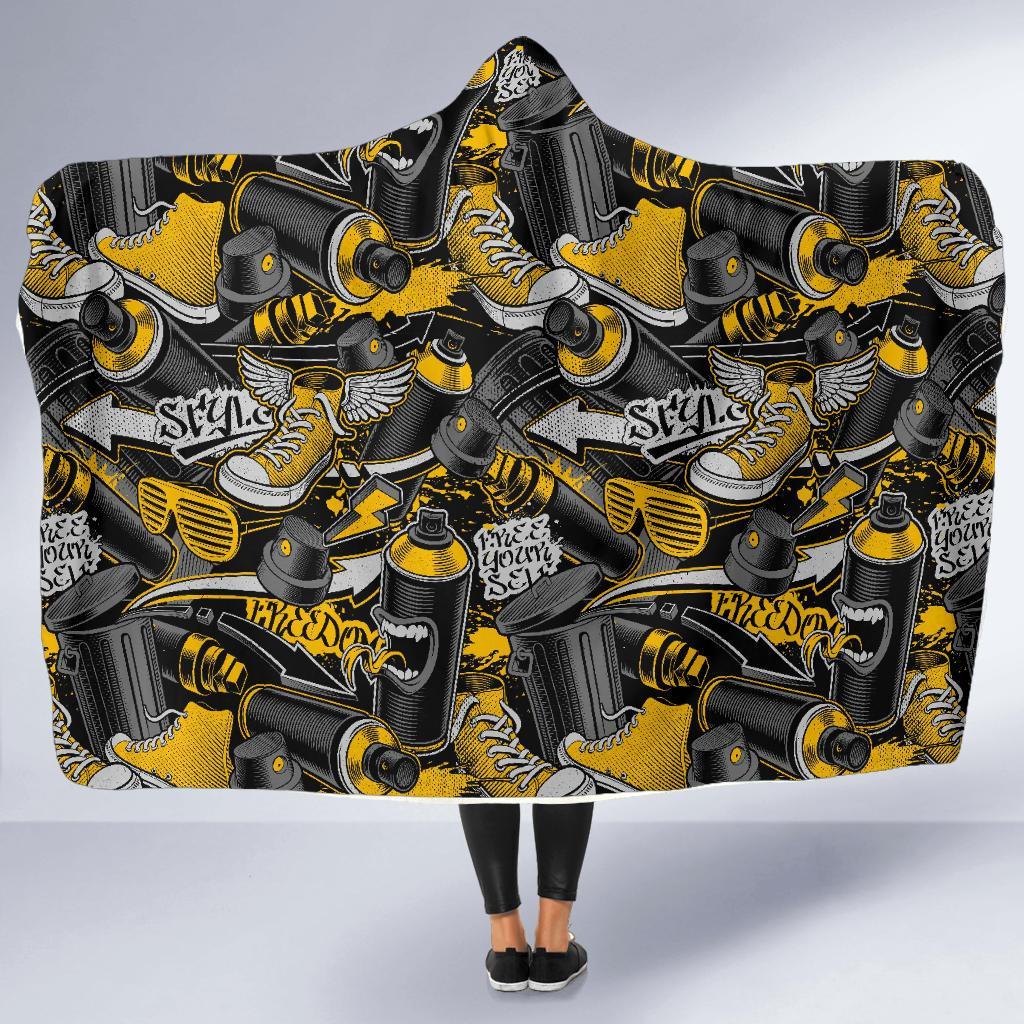 Graffiti Spray Pattern Print Hooded Blanket-grizzshop