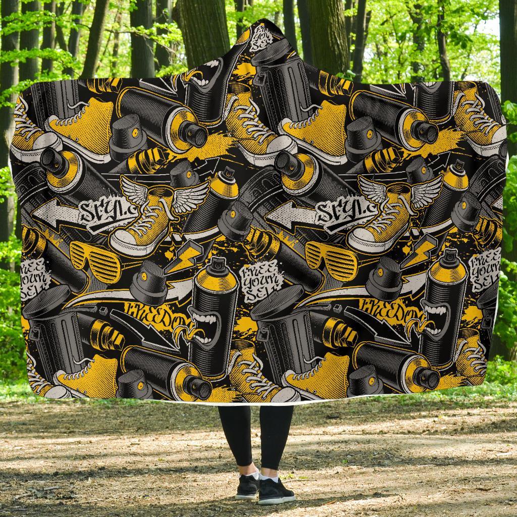 Graffiti Spray Pattern Print Hooded Blanket-grizzshop