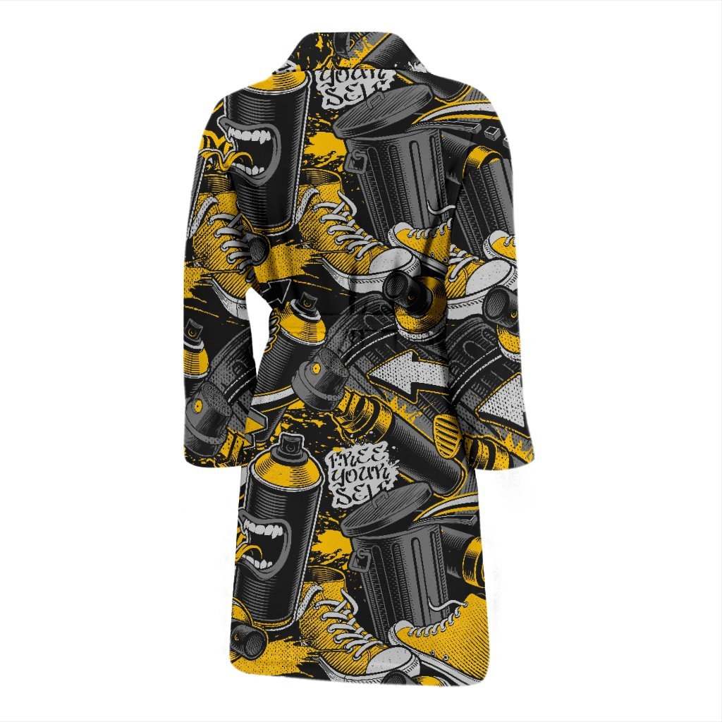 Graffiti Spray Pattern Print Men Long Robe-grizzshop