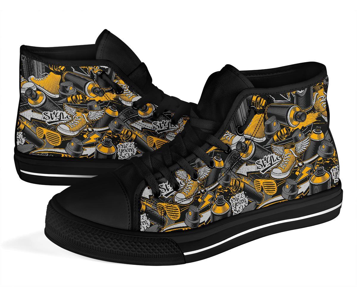 Graffiti Spray Pattern Print Men Women's High Top Shoes-grizzshop