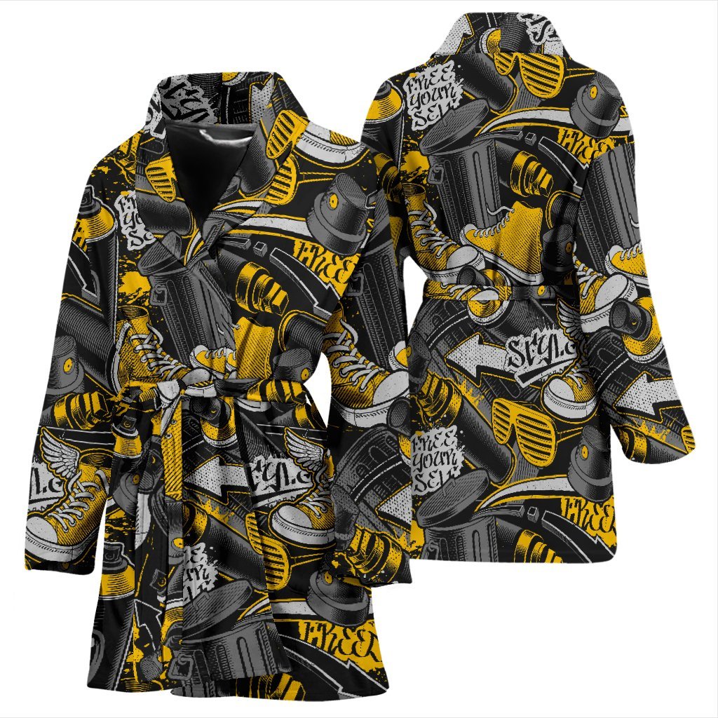 Graffiti Spray Pattern Print Women Long Robe-grizzshop