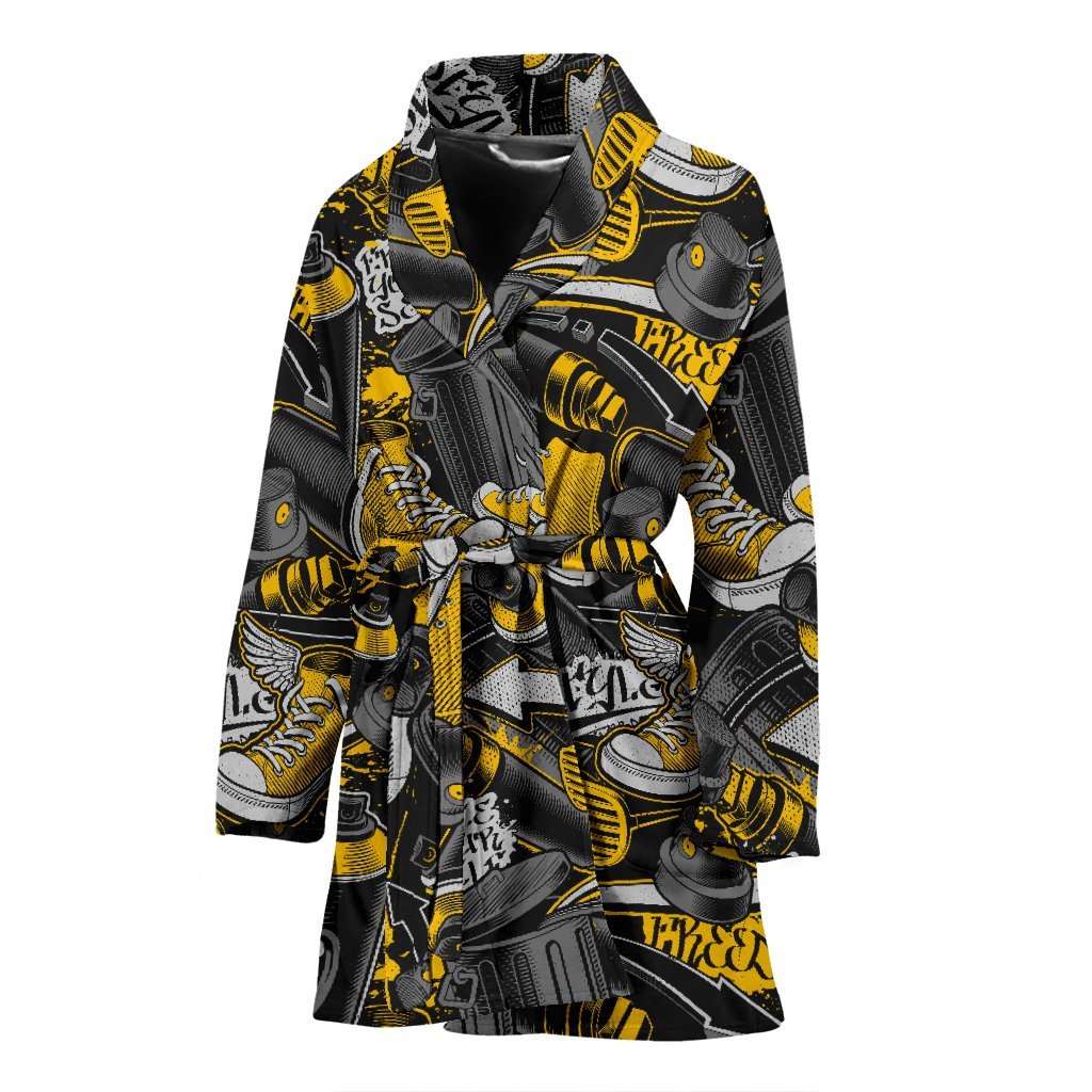 Graffiti Spray Pattern Print Women Long Robe-grizzshop