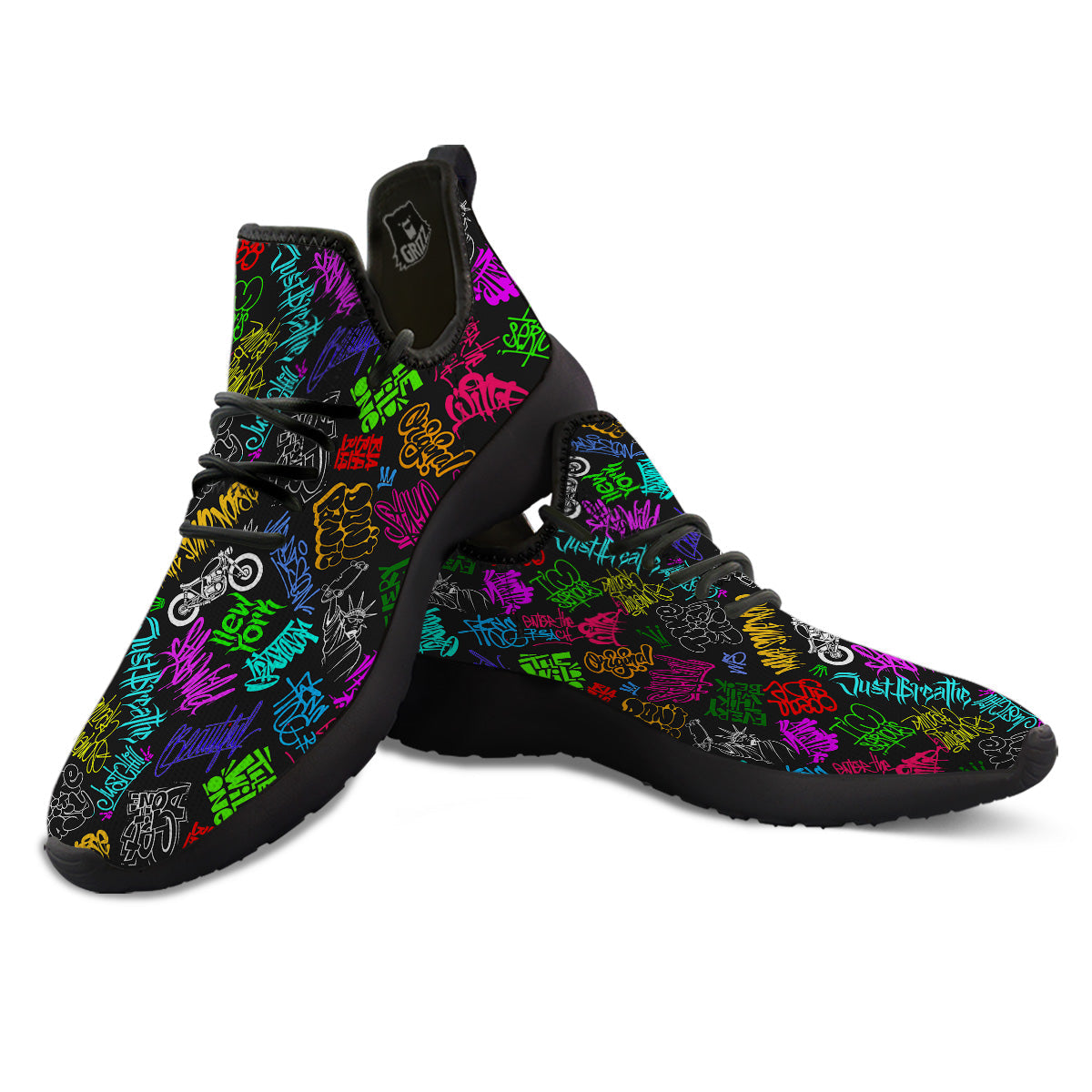 Graffiti Text Colorful Urban Elements Print Pattern Black Athletic Shoes-grizzshop