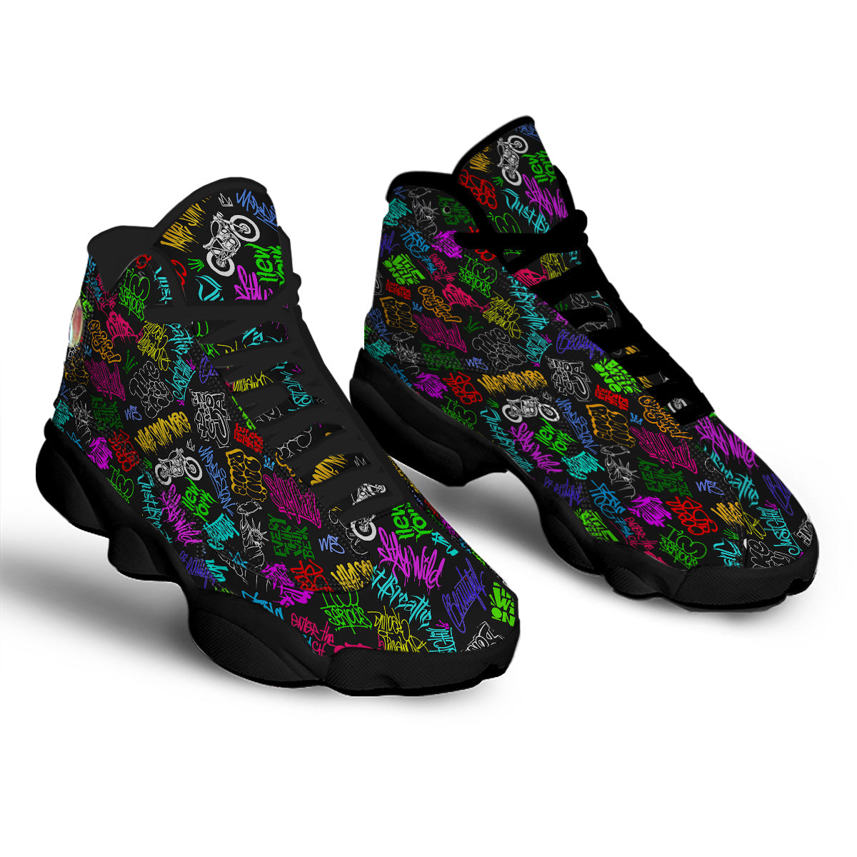 Graffiti Text Colorful Urban Elements Print Pattern Black Basketball Shoes-grizzshop