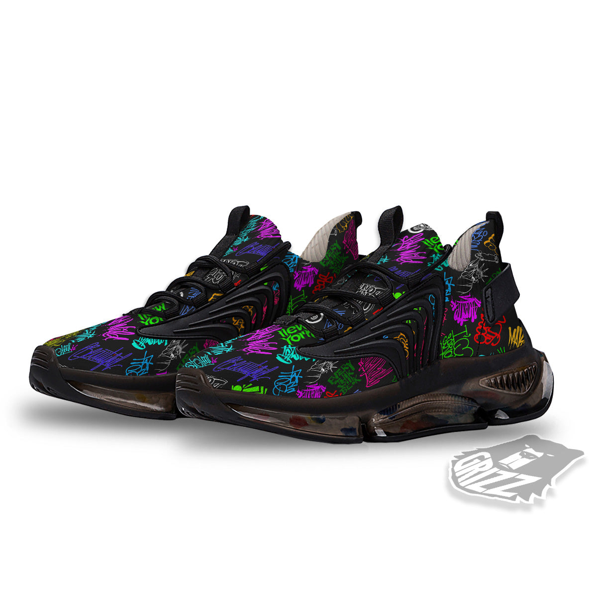 Graffiti Text Colorful Urban Elements Print Pattern Black Gym Shoes-grizzshop