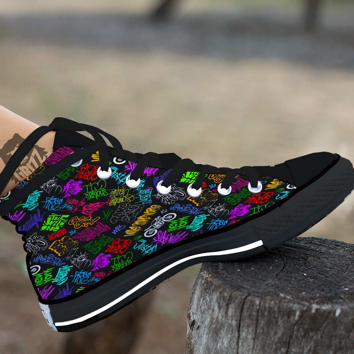 Graffiti Text Colorful Urban Elements Print Pattern Black High Top Shoes-grizzshop