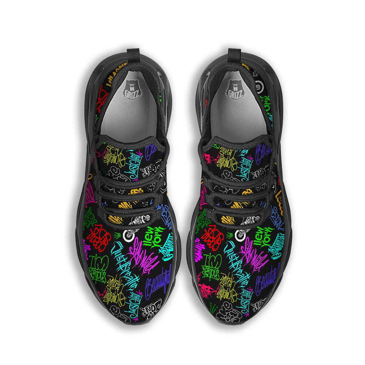 Graffiti Text Colorful Urban Elements Print Pattern Black Running Shoes-grizzshop
