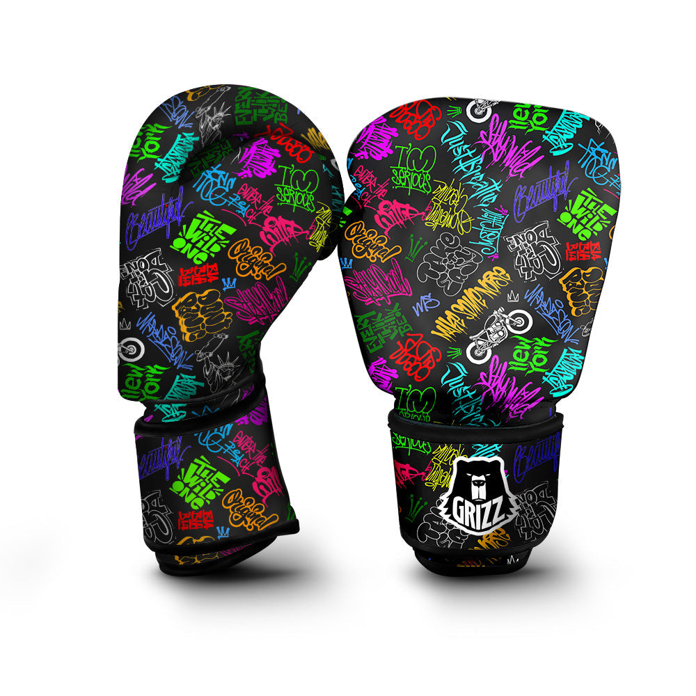 Graffiti Text Colorful Urban Elements Print Pattern Boxing Gloves-grizzshop