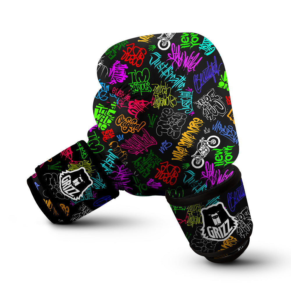 Graffiti Text Colorful Urban Elements Print Pattern Boxing Gloves-grizzshop