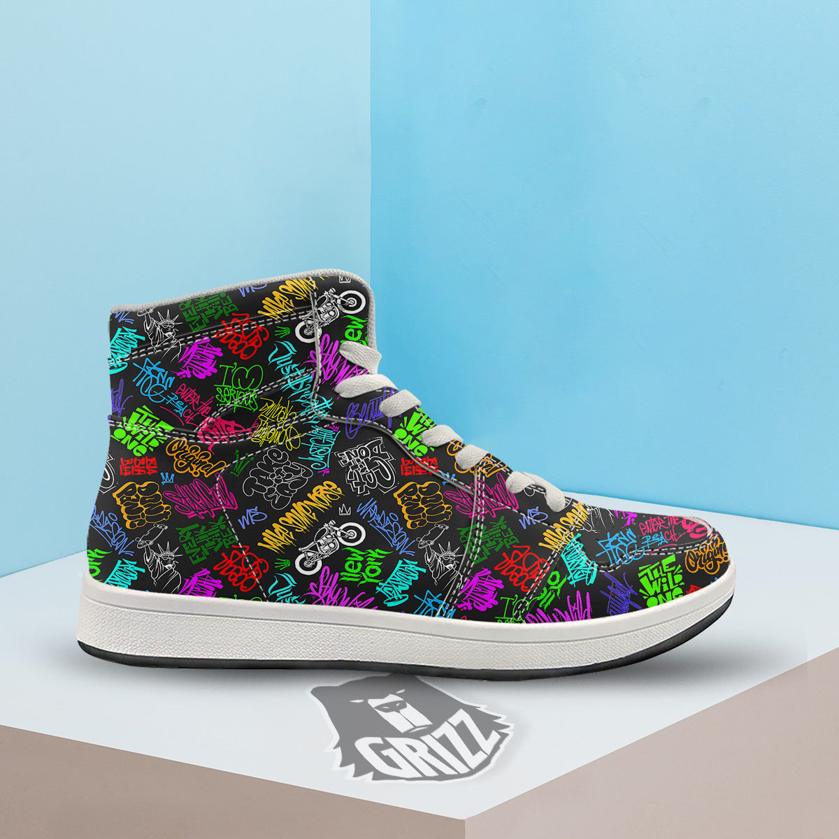 Graffiti Text Colorful Urban Elements Print Pattern High Top Sneakers-grizzshop
