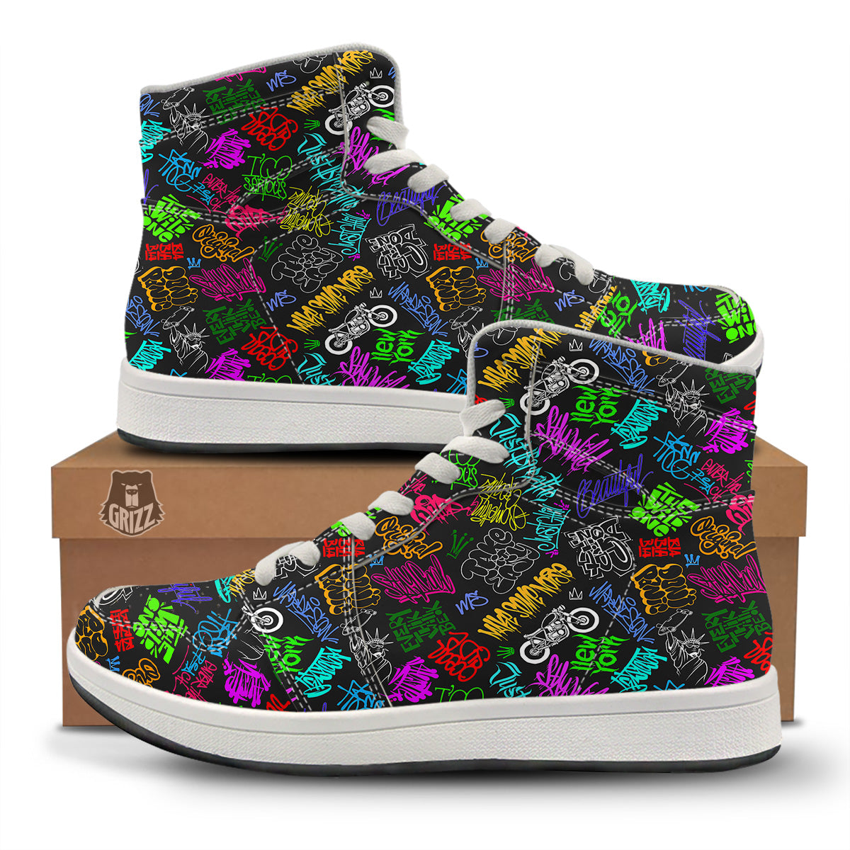 Graffiti Text Colorful Urban Elements Print Pattern High Top Sneakers-grizzshop