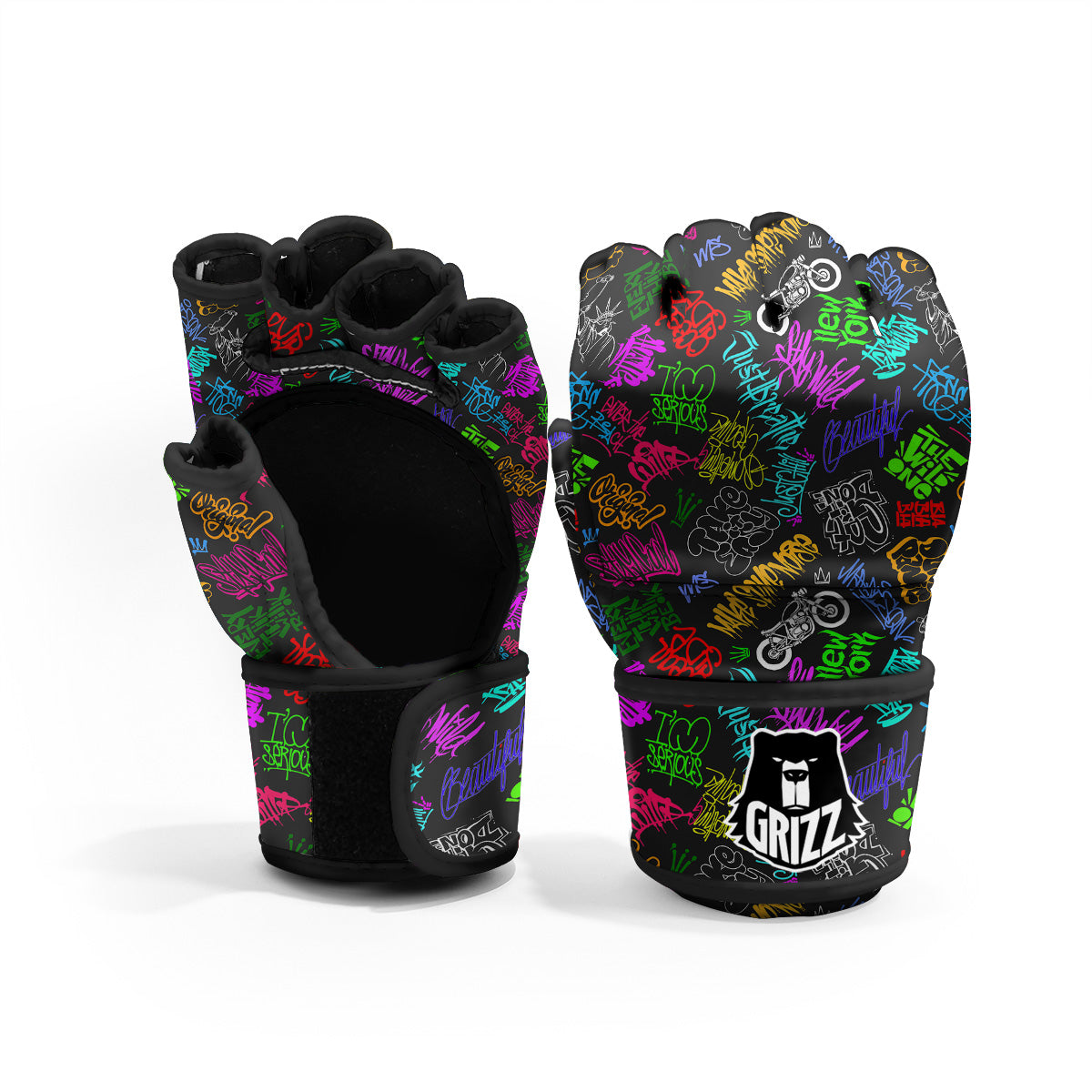 Graffiti Text Colorful Urban Elements Print Pattern MMA Gloves-grizzshop