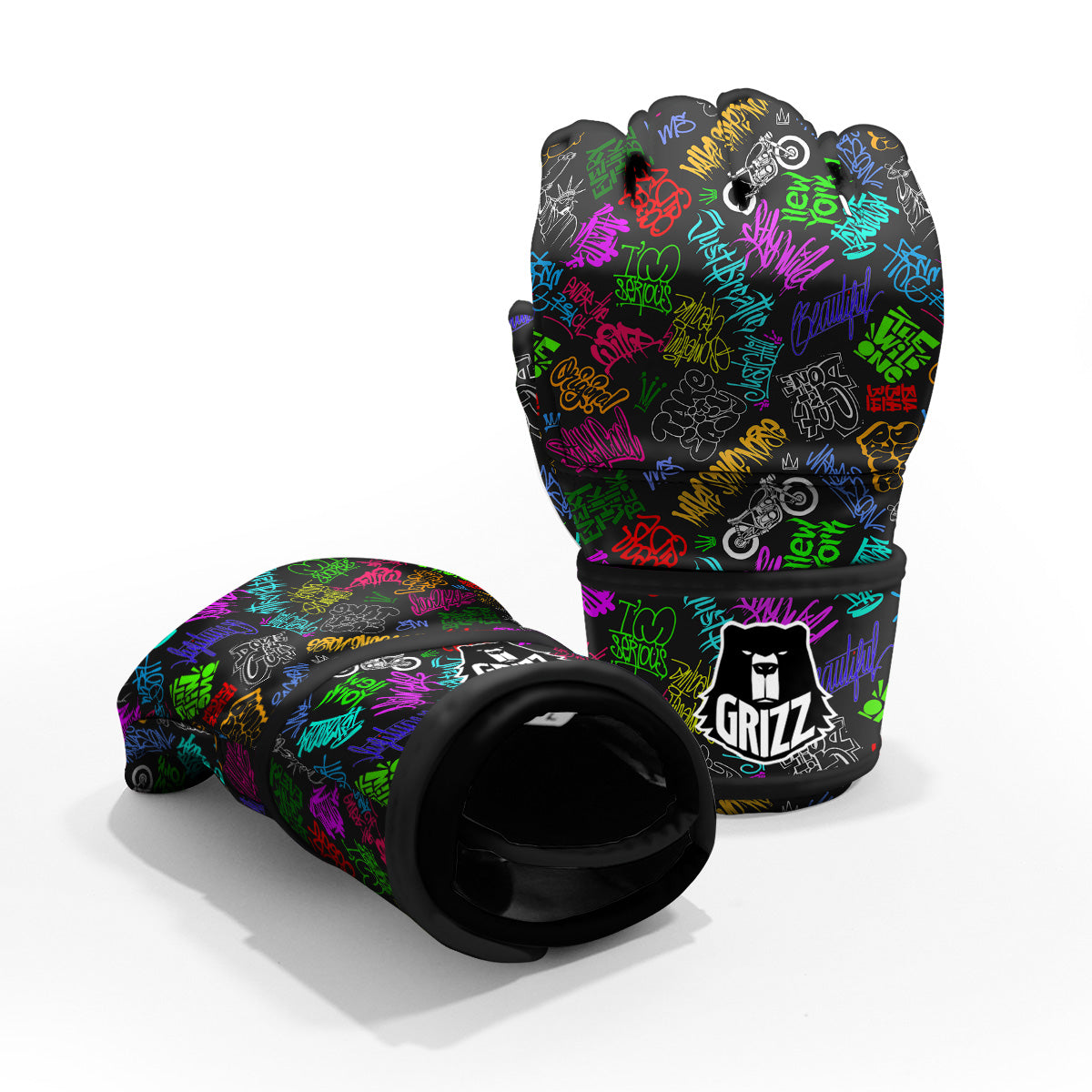 Graffiti Text Colorful Urban Elements Print Pattern MMA Gloves-grizzshop