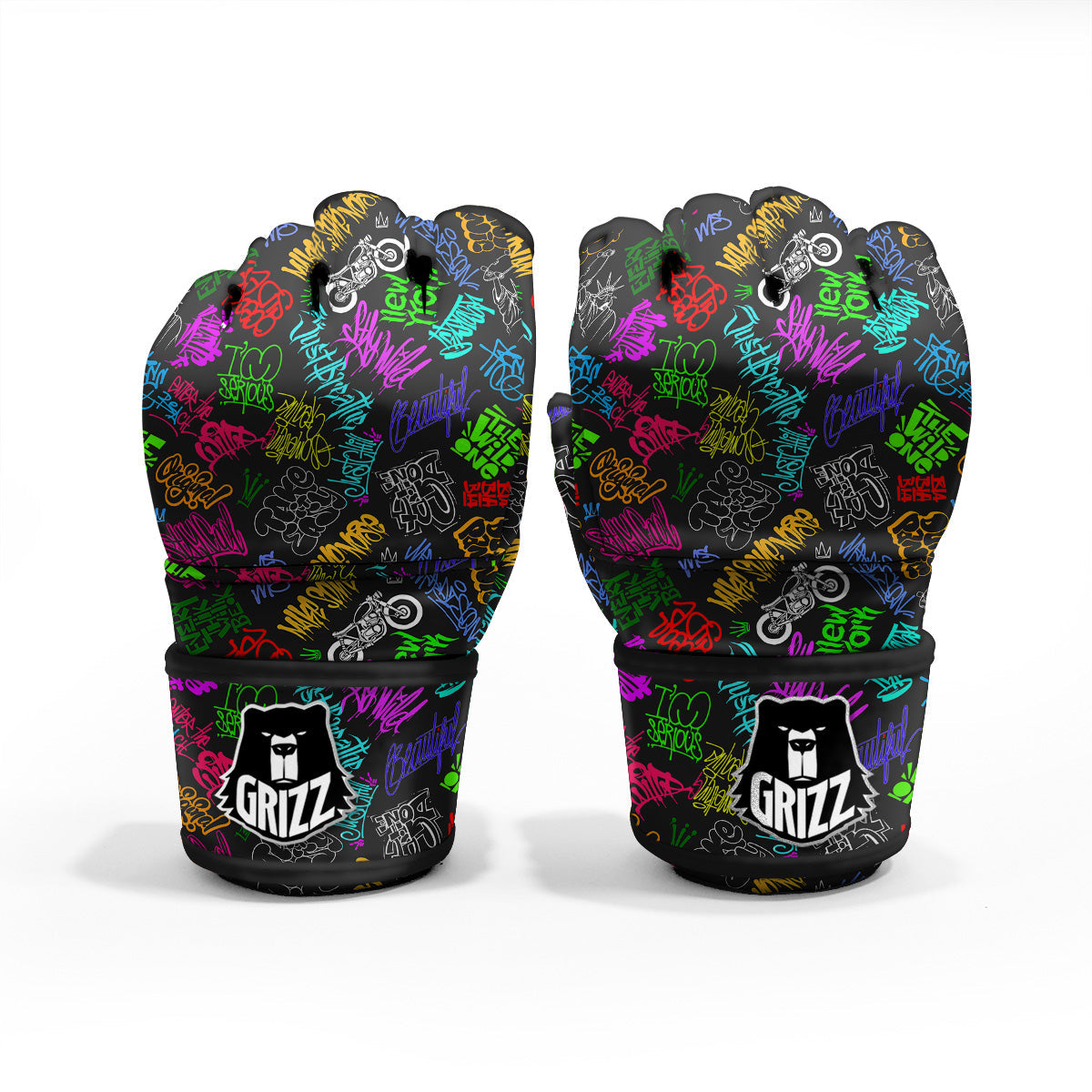 Graffiti Text Colorful Urban Elements Print Pattern MMA Gloves-grizzshop