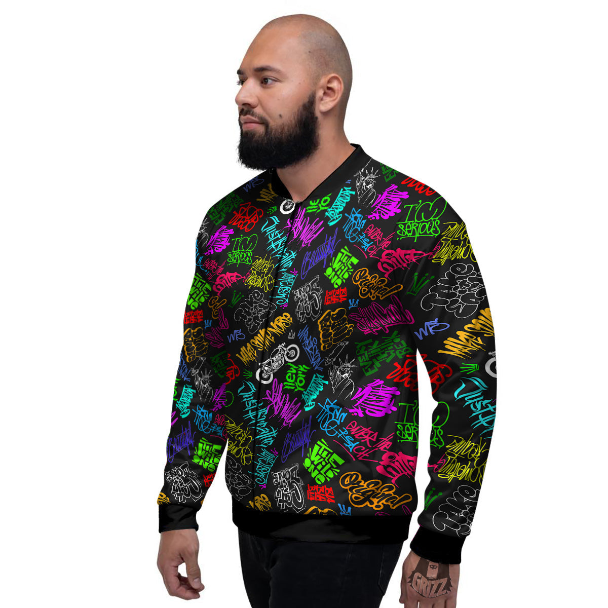 Graffiti Text Colorful Urban Elements Print Pattern Men's Bomber Jacket-grizzshop